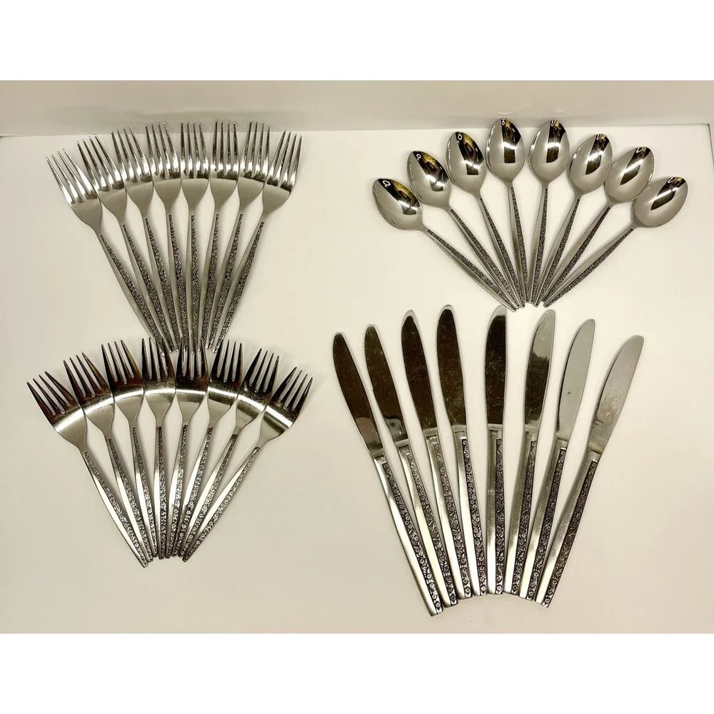 Coventry Bouquet Stainless Flatware–32 Pc Service for 8–Floral Vintage Japan